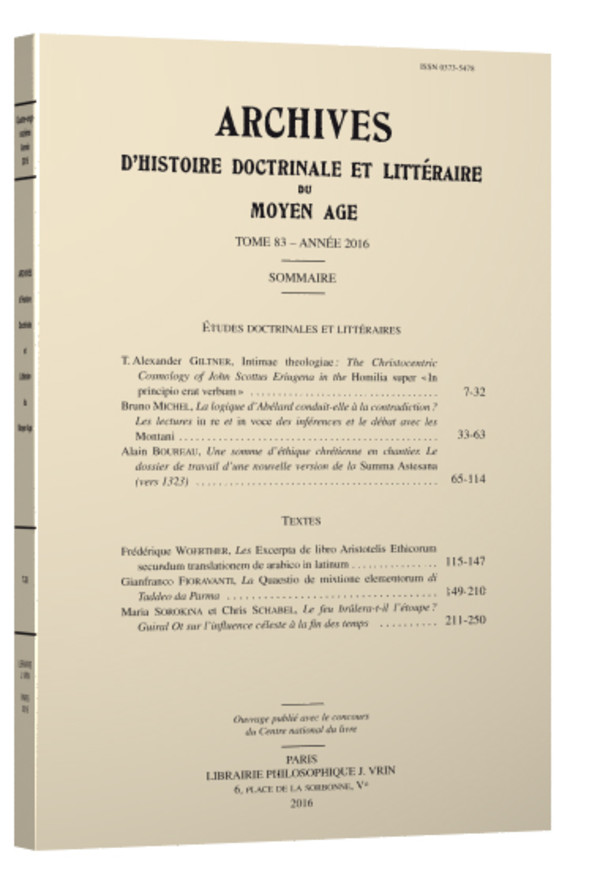 Archives d’Histoire littéraire et doctrinale du Moyen Âge LXXXIV – 2017