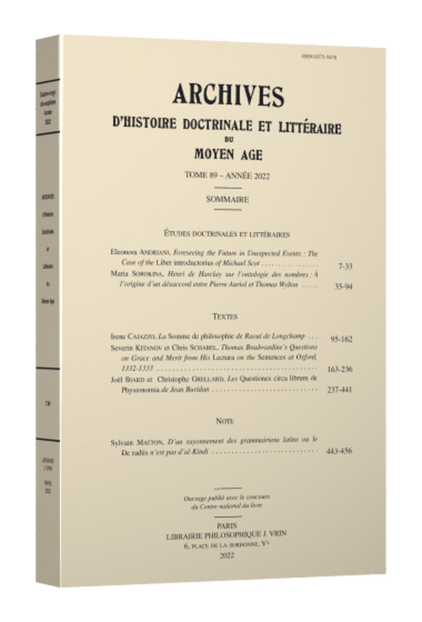 Archives d’Histoire littéraire et doctrinale du Moyen Âge LXXXVIII – 2021