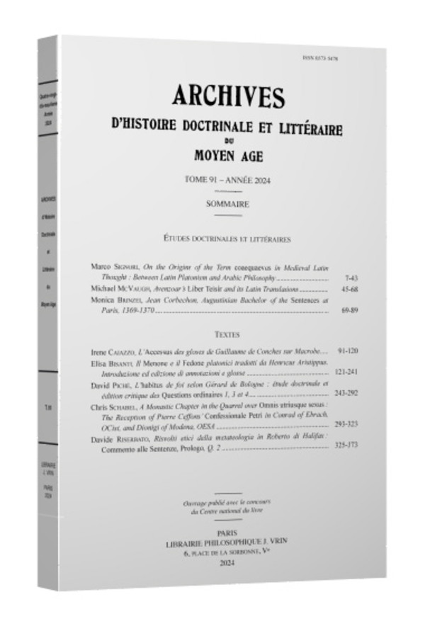 Archives d’Histoire littéraire et doctrinale du Moyen Âge XCI – 2024