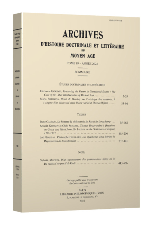 Archives d’Histoire littéraire et doctrinale du Moyen Âge XC – 2023