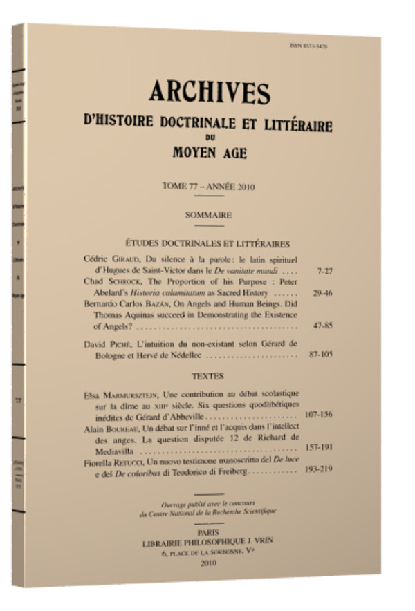 Archives d’Histoire littéraire et doctrinale du Moyen-Âge LXXVII – 2010