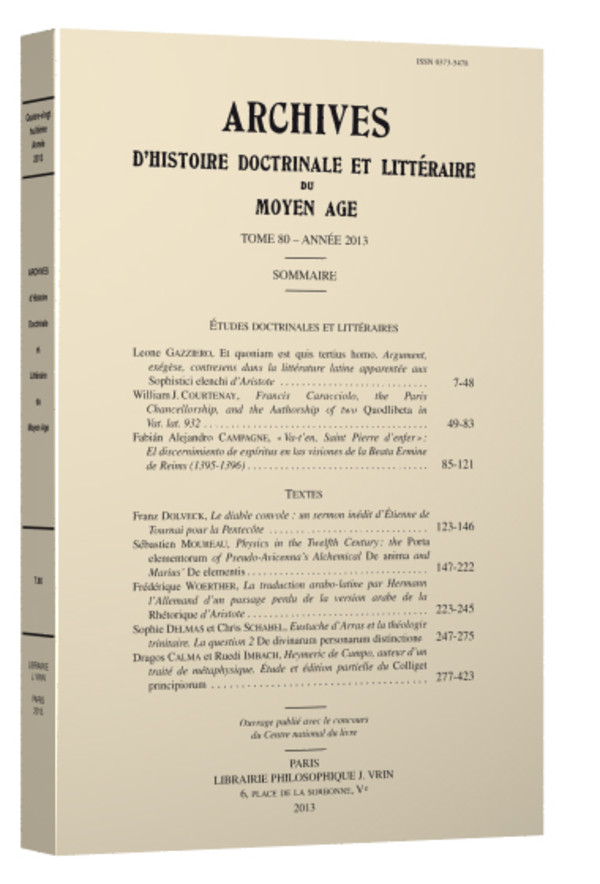 Archives d’Histoire littéraire et doctrinale du Moyen Âge LXXXVII – 2020