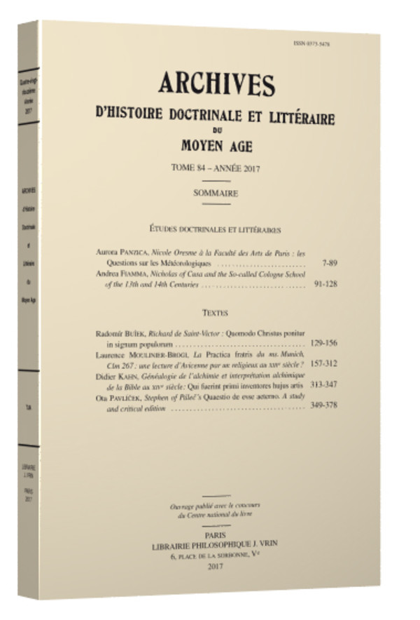 Archives d’Histoire littéraire et doctrinale du Moyen Âge LXXXIV – 2017