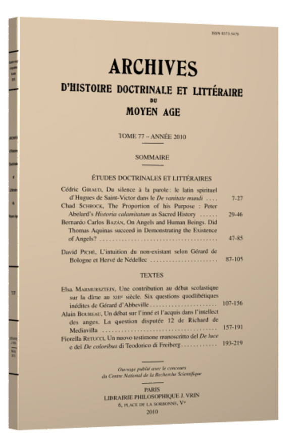 Archives d’Histoire littéraire et doctrinale du Moyen-Âge LXXVII – 2010