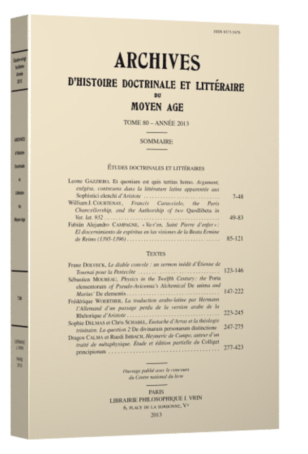 Archives d’Histoire littéraire et doctrinale du Moyen-Âge LXXX – 2013