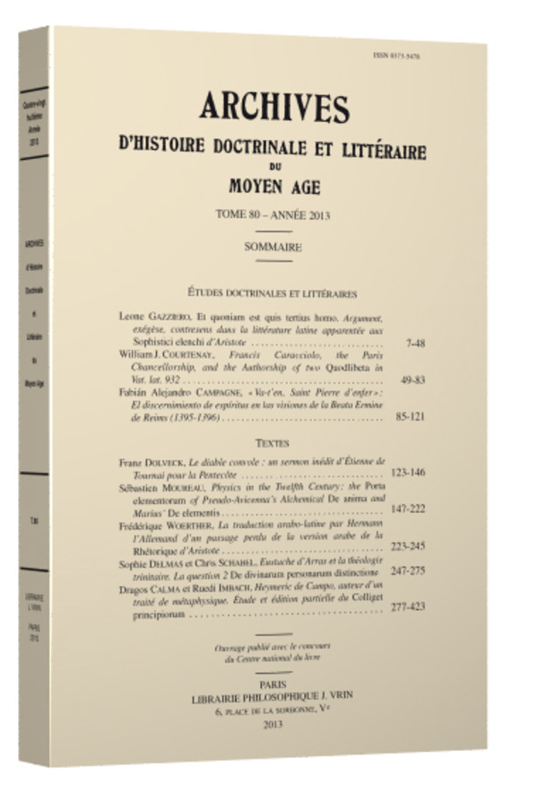 Archives d’Histoire littéraire et doctrinale du Moyen Âge LXXXIII – 2016