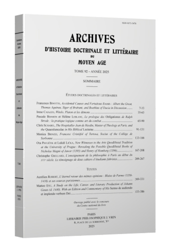 Archives d’Histoire littéraire et doctrinale du Moyen Âge XCII – 2025